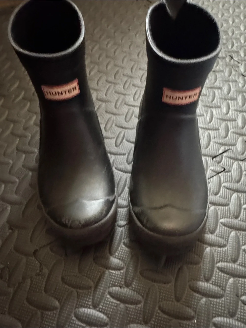 Hunter Kids Black Rain Boots with Logo Patch